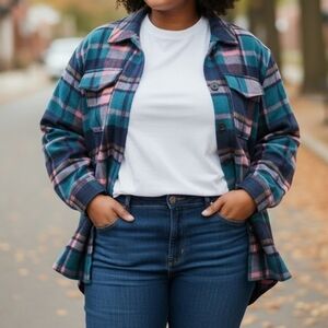 Anthropologie Avec Les Filles Wool Womens Coat Long Plaid Shacket Size 2X